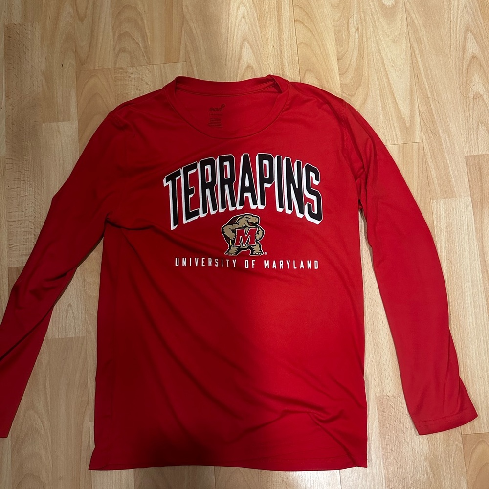 Red Long Sleeve Shirt with Bold Lettering
